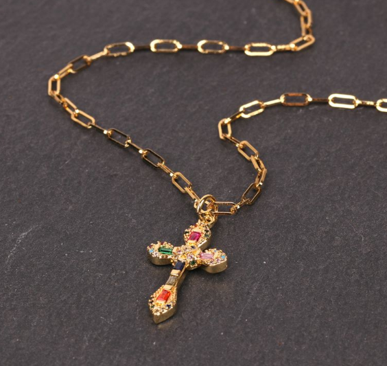 Multicolor Cross Necklace