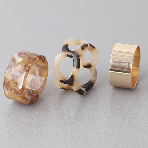 Marble N Metal Ring Set