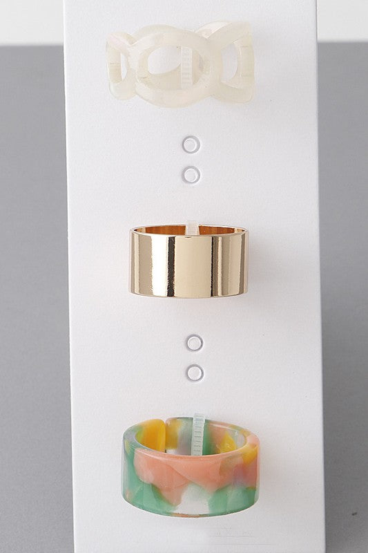 Marble N Metal Ring Set