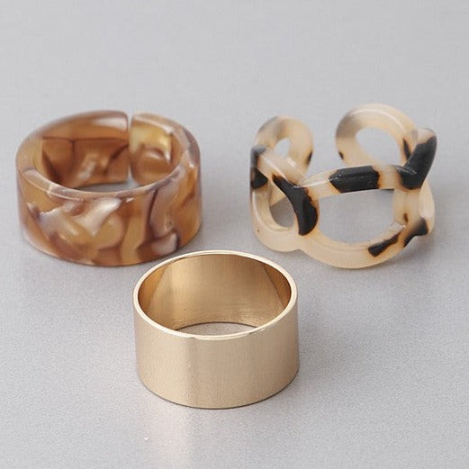 Marble N Metal Ring Set